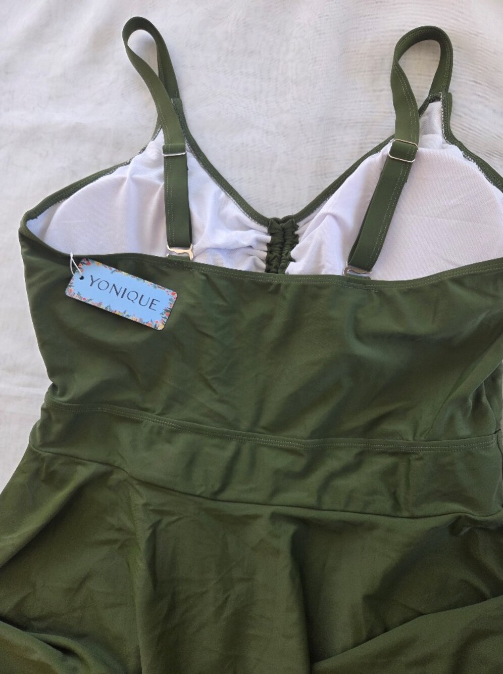 Olive Green Swim Dress with Adjustable Front Detail - Picture 7 of 7